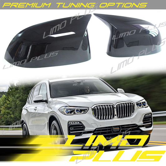 A pair of glossy black mirror-finish protective cases for BMW X3 G01 X4 G02 X5 G05 G06 X7 G07