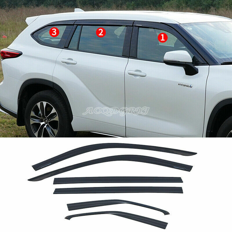 6P for Toyota Highlander 2020-2023 Black Window Visor Vent Shades Sun Rain Guard