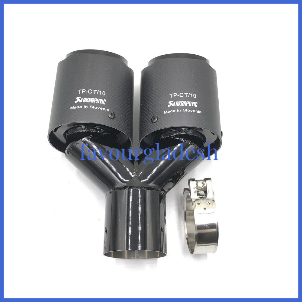 1PCS ID:2.5 (63mm) OD:4.0 (101mm) Akrapovic Carbon Fiber Exhaust Tip Dual Pipe
