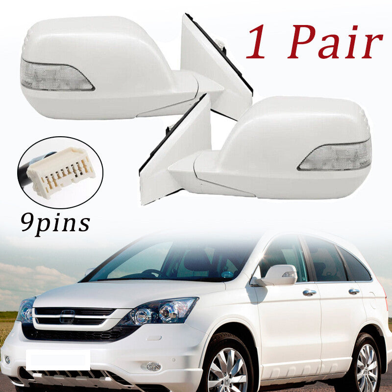 2-pack of white 9-inch door side mirrors with turn signals and heating, suitable for Honda CRV 2007-2011.