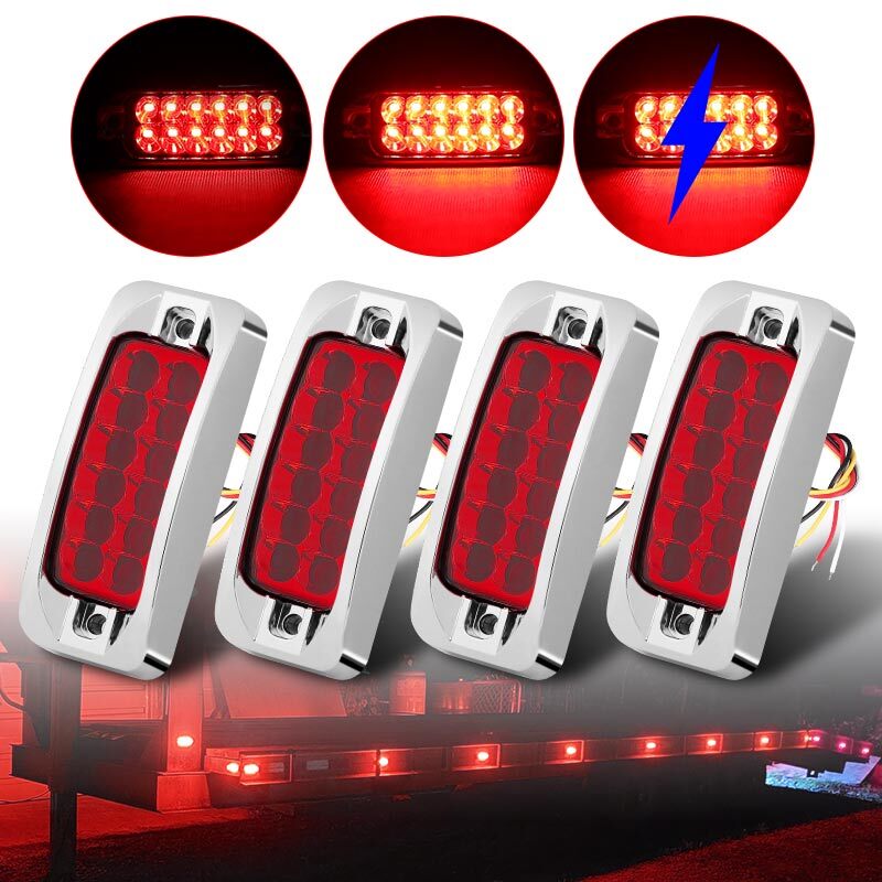 4pcs Red 12-LED Side Marker Lights Clearance Lamp 12-24V For Truck Van RV Car