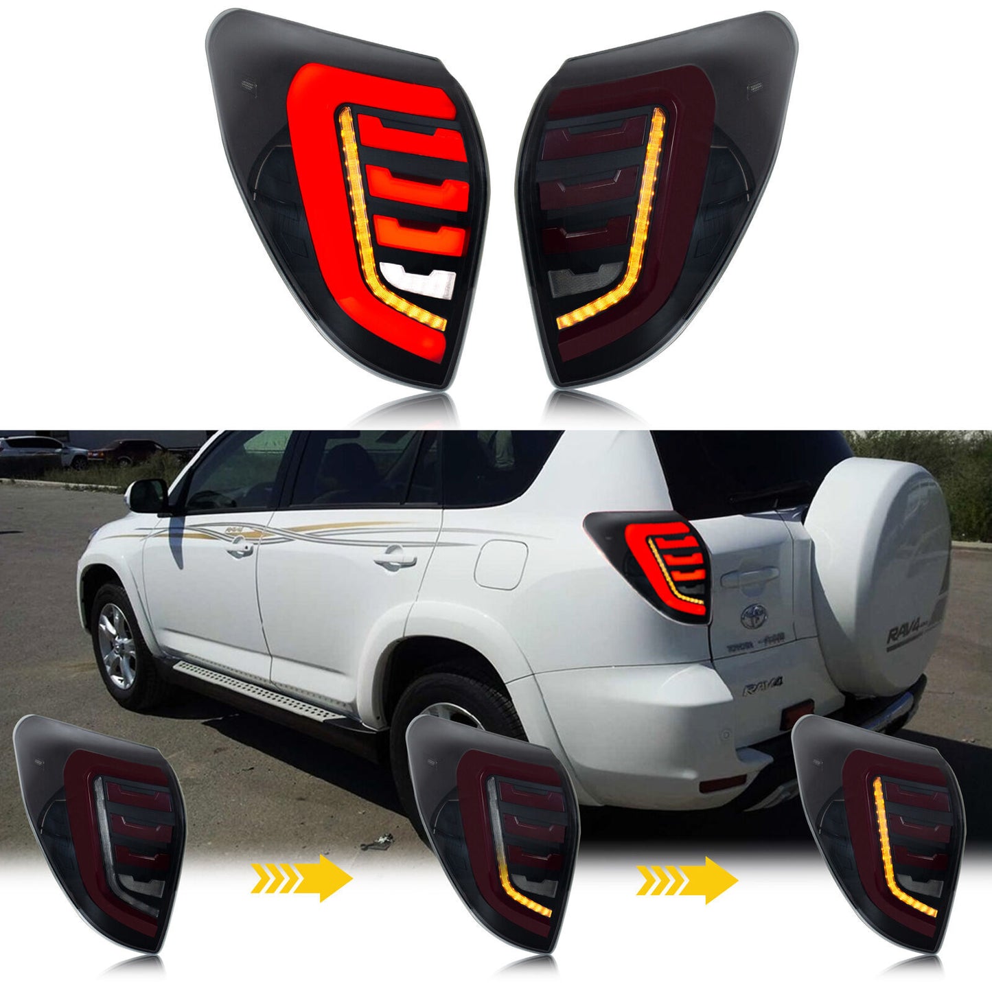 LED Tail Lights for Toyota RAV4 2006-2012 Smoked Sequential Indicator Rear Lamps