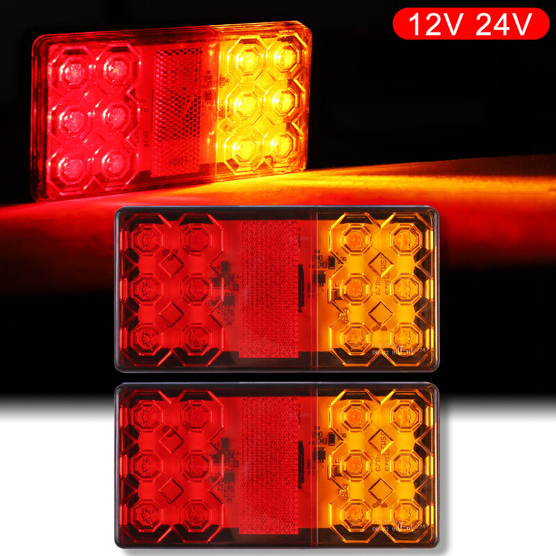 2x Rectangle LED Turn Signal Rear Tail Light Marker Lamp Trailer Truck AmberRed