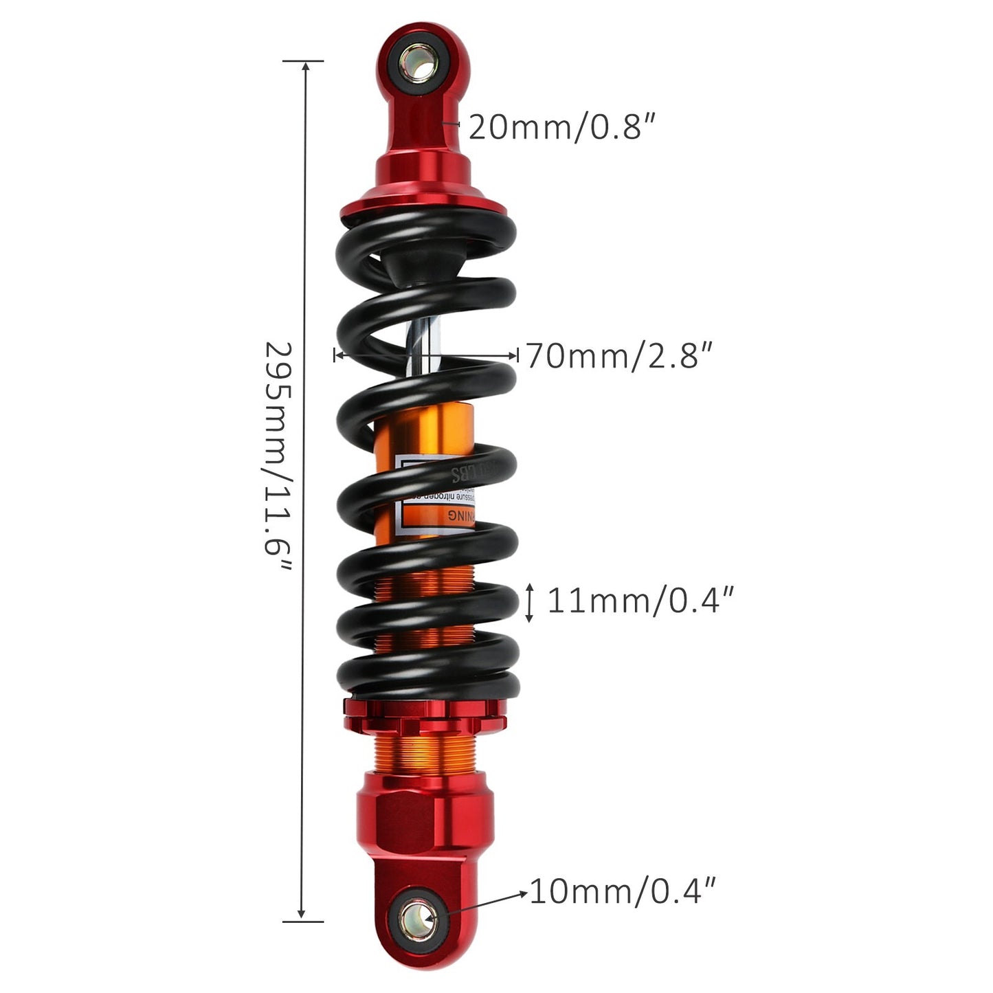 295mm 11.6-inch rear shock absorber for 110/125/140/150cc pit-type off-road bikes and all-terrain vehicles. SSR