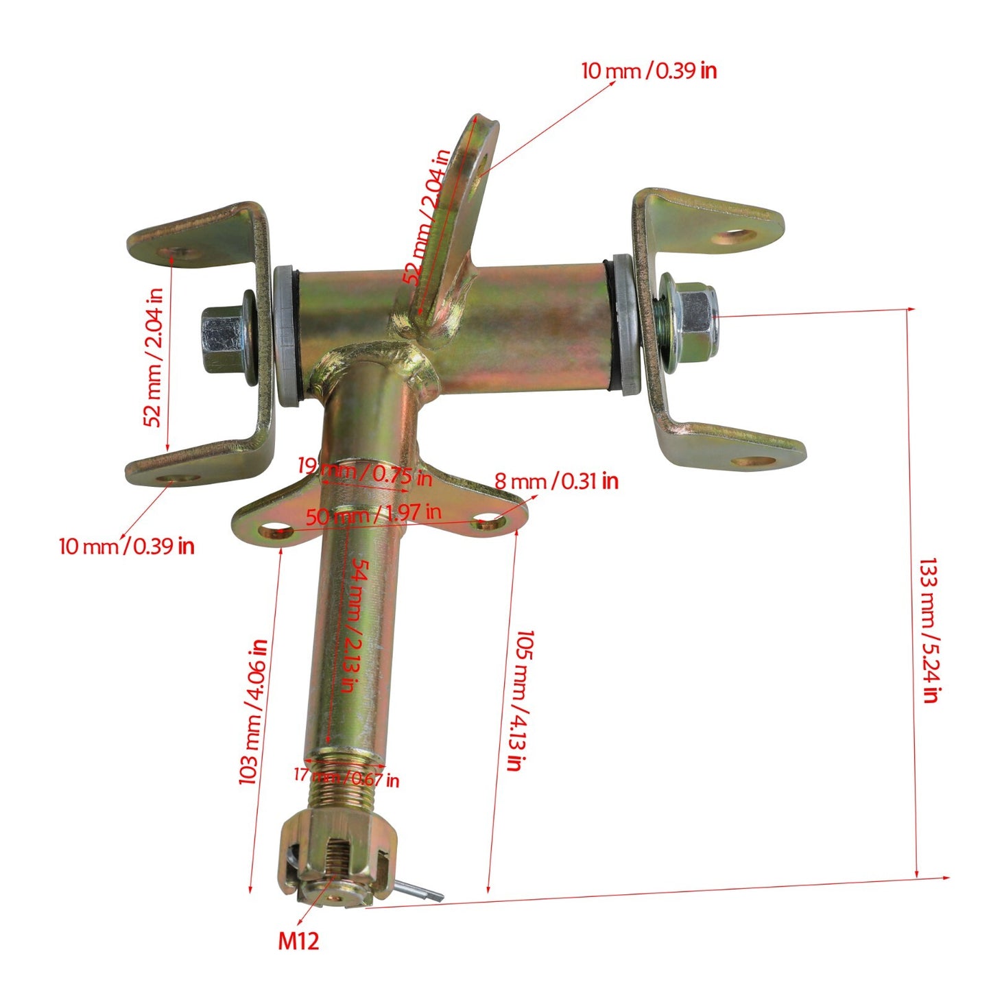 Front steering spindle 3-bolt flange hub assembly for go-karts, all-terrain vehicles, four-wheeled bicycles