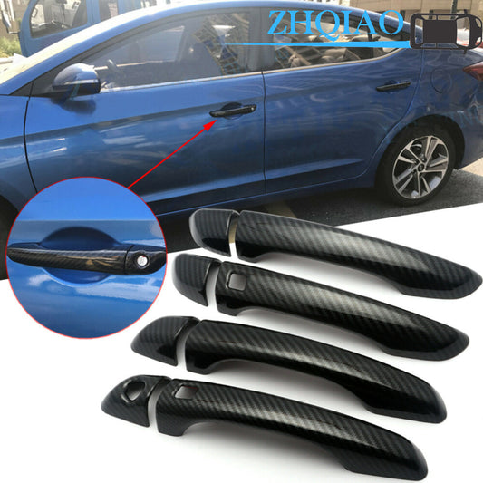 for Hyundai for Elantra 2017-2020 Black Carbon Fiber Texture Door Handle Cover Trim