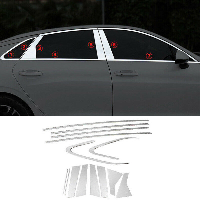Chrome steel Car Window Sill Molding Strip Cover Trim 14PCS for Kia K5 2021-2023