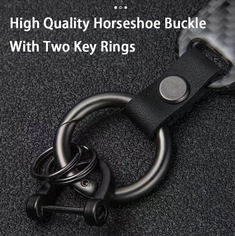 Suitable for Audi Q3 car keychain/key ring, black leather horseshoe buckle gift.