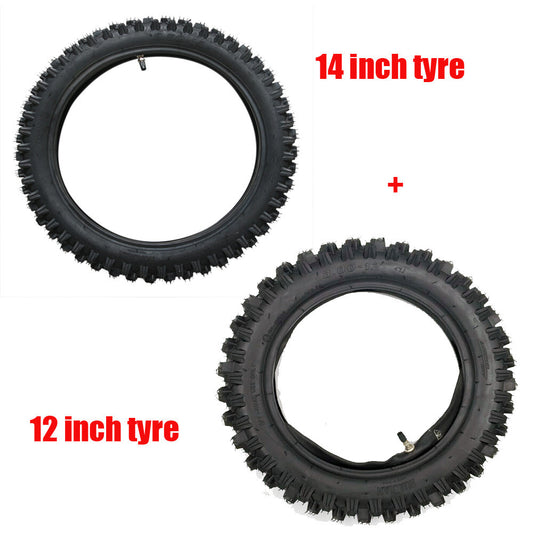 Front and rear tire kits: 2.50-14, 60/100-14  80/100-12, 3.00-12 Pit. Bicycle KLX110 TTR90