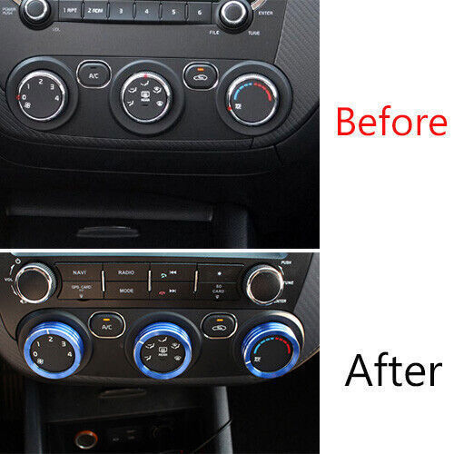 Console AC Switch Control Button Ring Trim 3X for Kia K3 2014-2018 Blue Aluminum