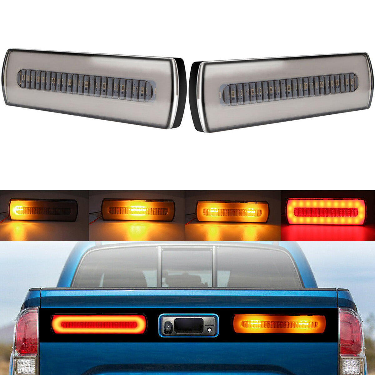 2-piece LED reverse stop brake flow turn signal taillight strip truck trailer-