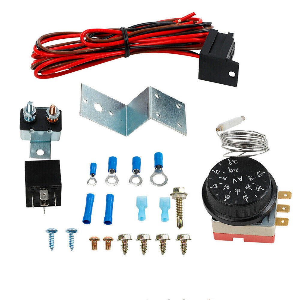Car Truck Adjustable Electric 12V Radiator Fan Thermostat Control Relay Wire Kit