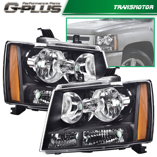 2-Pack Amber Corner Black Headlights Suitable for 07-14 for Chevrolet Avalanche Tahoe Suburban