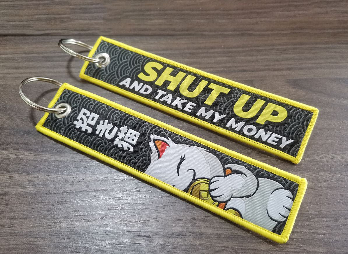 Car keychain/key ring embroidered car accessories lucky cat for Mitsubishi