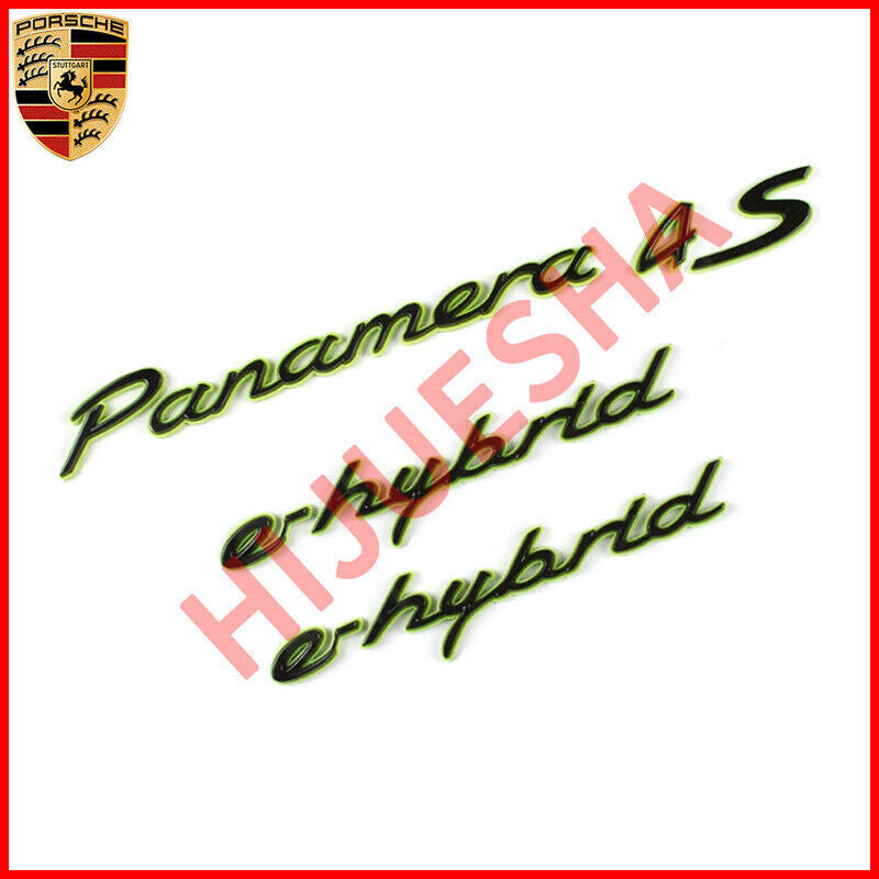 5PCS E-hybrid Glossy Black Letter Badge Emblem Green Base for Panamera 4S