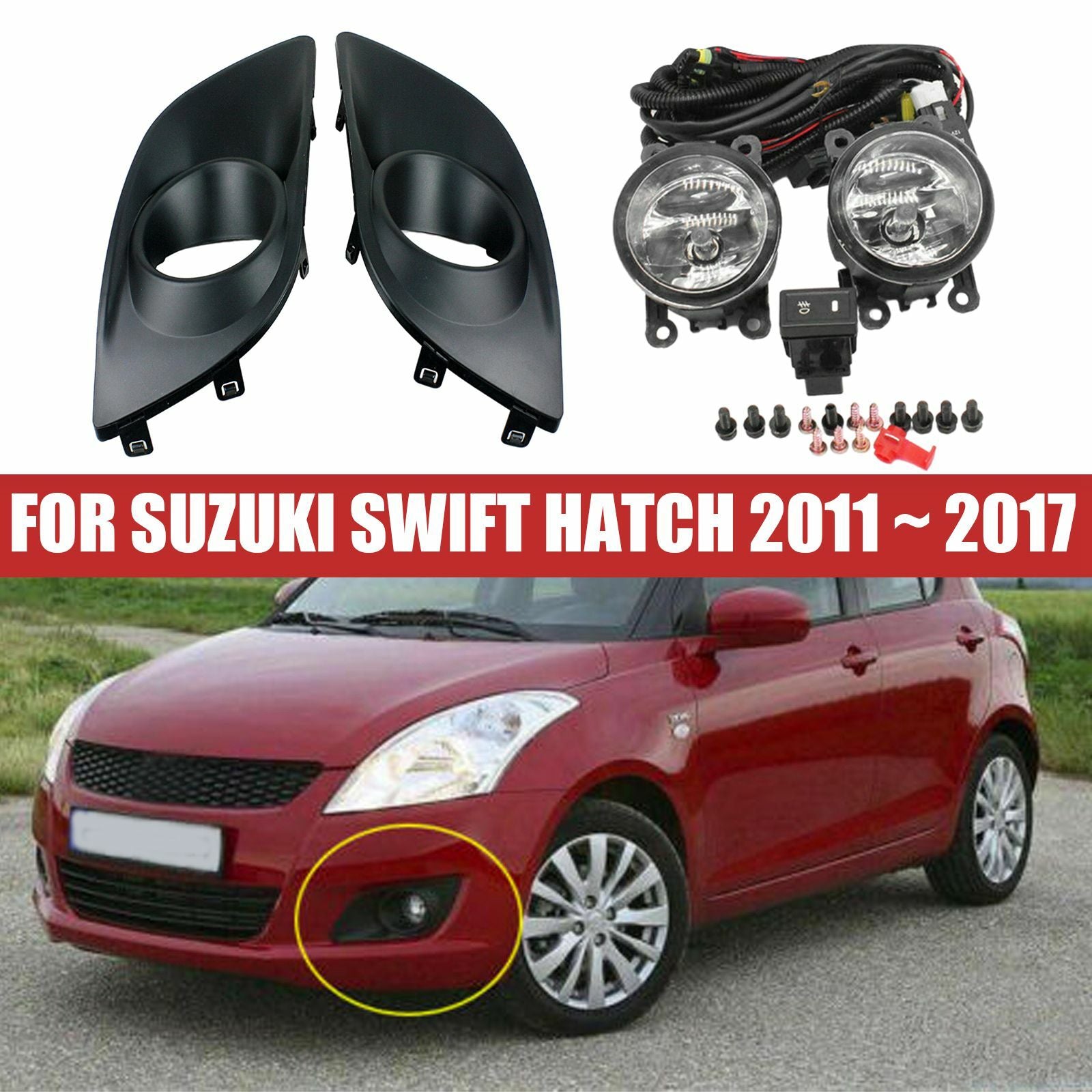 Car Fog Lamp Light w/Bulb Switch Wire Repair Kit for Suzuki for Swift Hatch 11-17 AT
