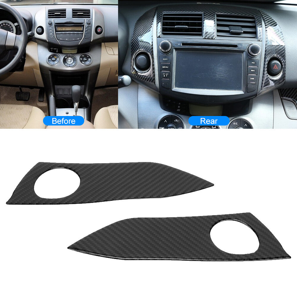 _ 2pcs Carbon Fiber Warning Light Switch Panel Trim Frame Car For