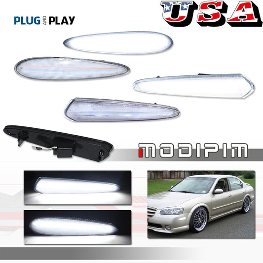 Four transparent plastic lenses with white LED F R side marker lights for 00-03 for Nissan Maxima