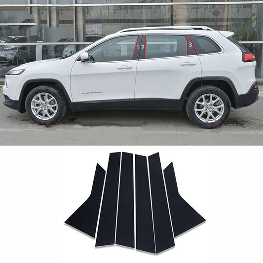 6P Black Pillar Trim for Jeep Cherokee 2014-2020 Set Door Cover Piano Post Decor