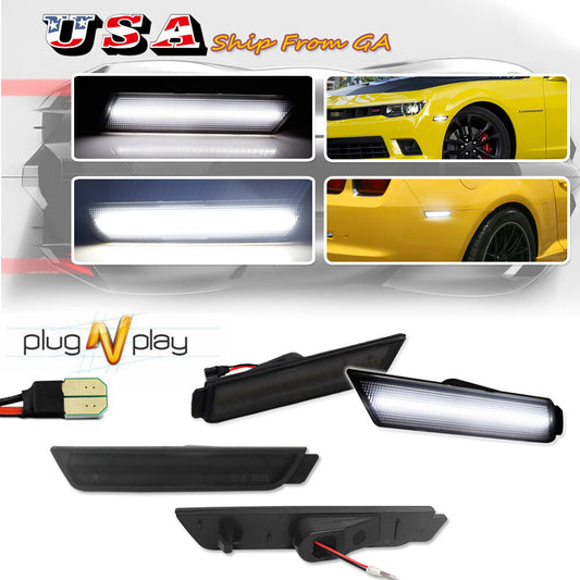 White LED front and rear bumper side marker indicators for Chevrolet Camaro 10-15