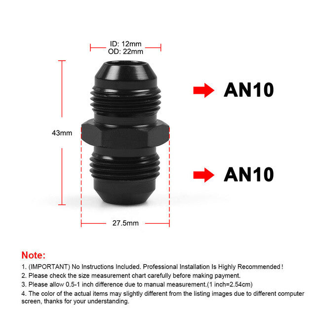 1-Pack - 10 AN Male Flash Connector to - 10 AN Male Flash Connector Coupler Accessories Black Aluminum