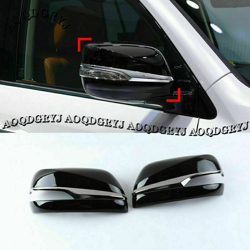 Glossy Black Car Rearview Mirror Cover for LEXUS LX570 2016-2021 W/Chrome Trim