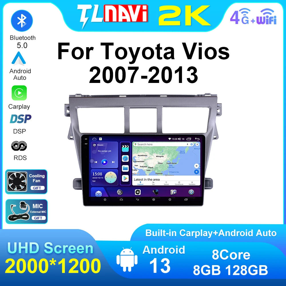 Car Radio CarPlay for Toyota VIOS Yaris 2007-2013 Android GPS Multimedia Screen