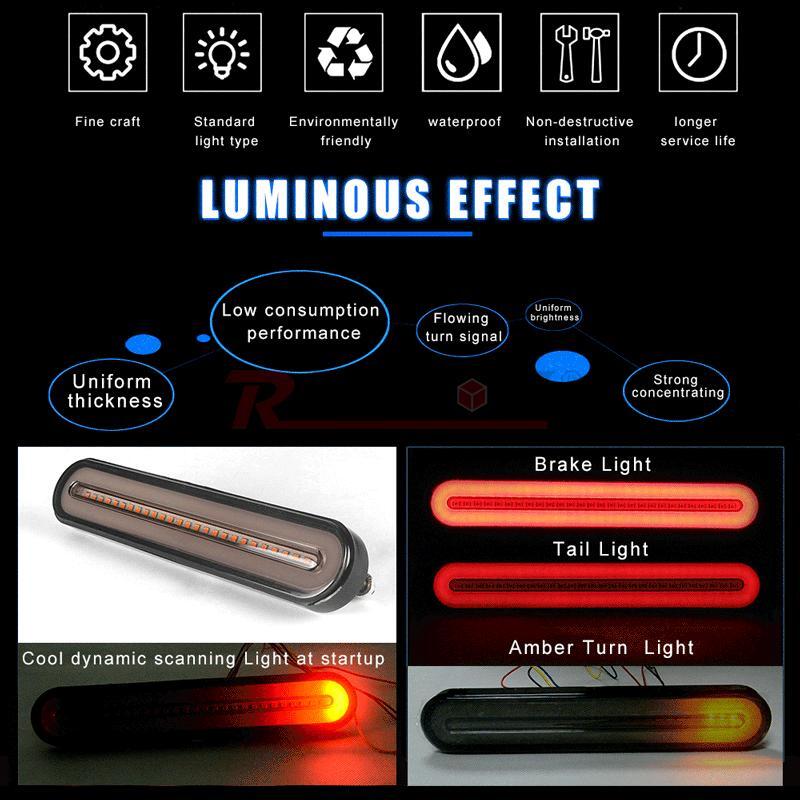 2 Neon LED RV Trailer Truck Stop Flowing Turn Signal Brake Rear Tail Light Bar