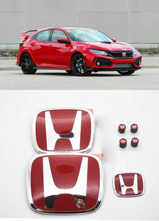 SET Red H Emblem Front Rear Steering Fit 2016-21 for HONDA for CIVIC Sedan HATCHBACK