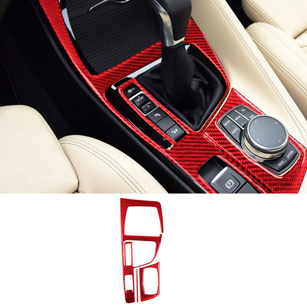 3Pcs Red Carbon Fiber Automatic Gear Shift Panel Trim for BMW X1 F48 2016-2018