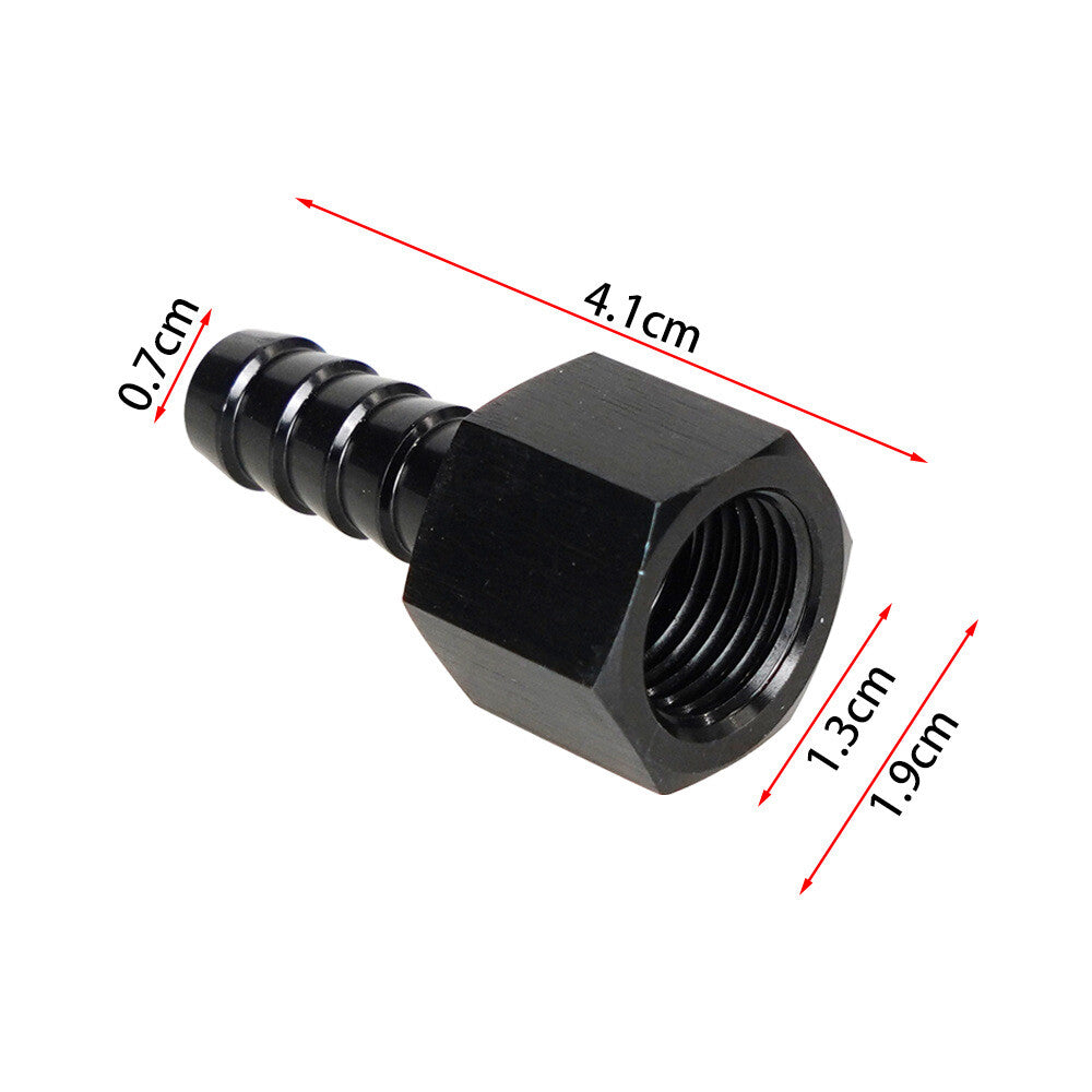Black Fitting Hose End Straight 3/8 Barb to 6 AN Female Swivel Aluminum Anodize