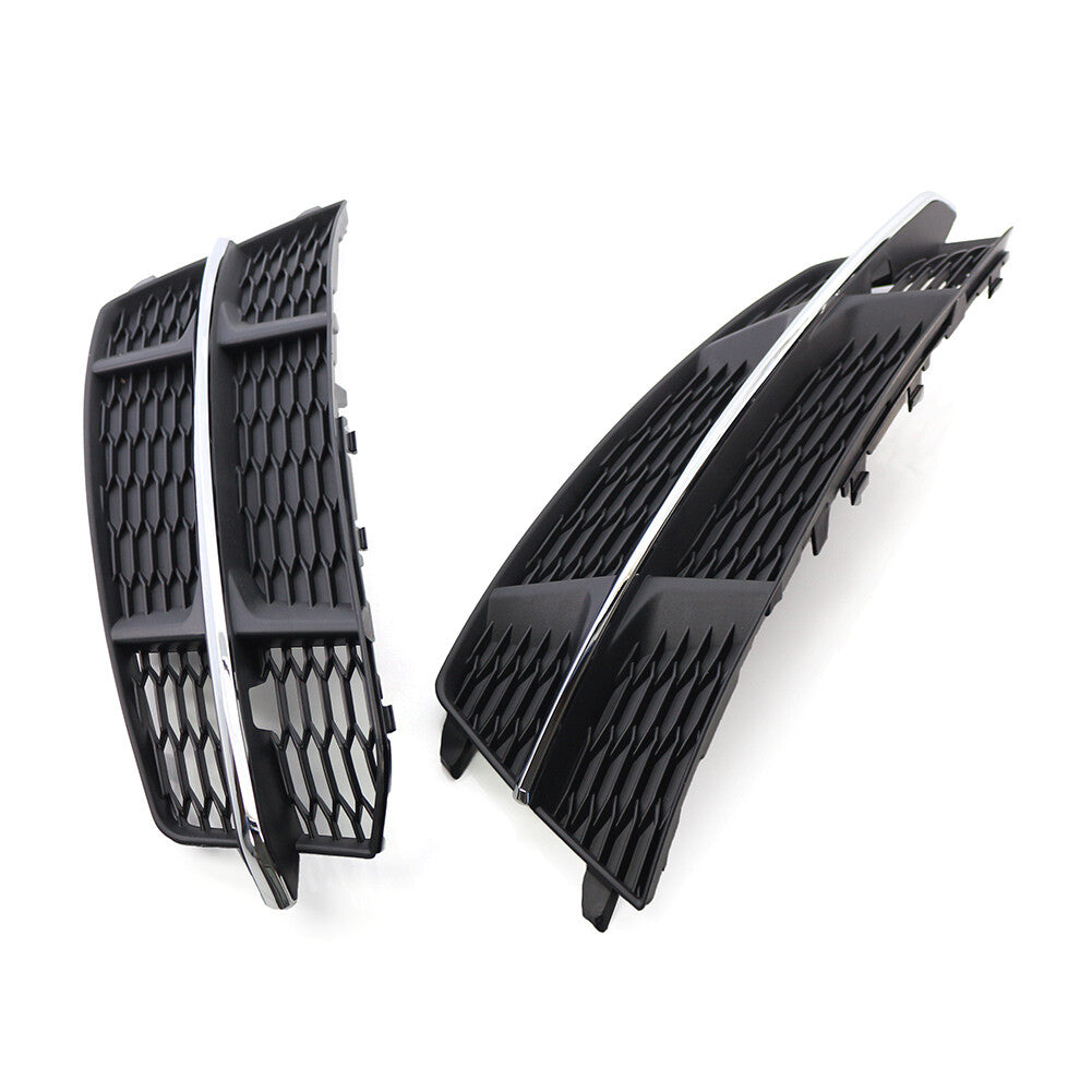 Pair Black Chrome Front Bumper Lower Side Grille for Audi A6 C7 2014-2018