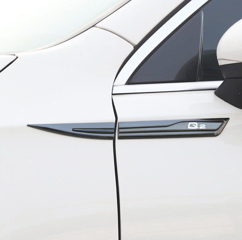 Metal stickers, badges, and decals for Audi Q2 car side fenders - Black 2-piece set