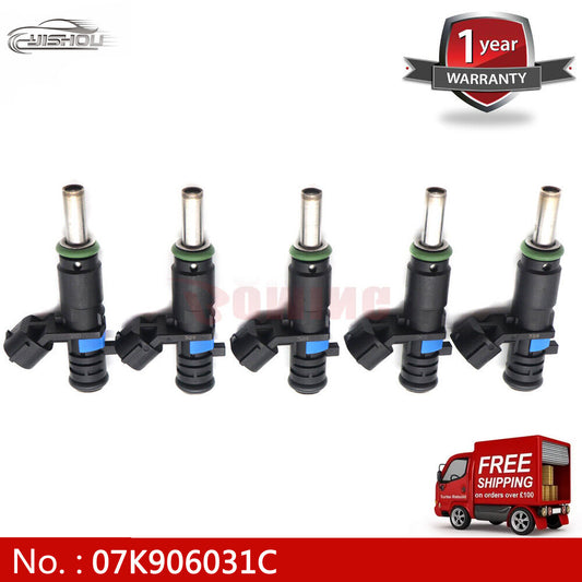 Fuel injectors suitable for Volkswagen for Passat , for Golf , Beetle, and Rabbit 2.5L, 2007-15, 07K906031C, 5 new units.