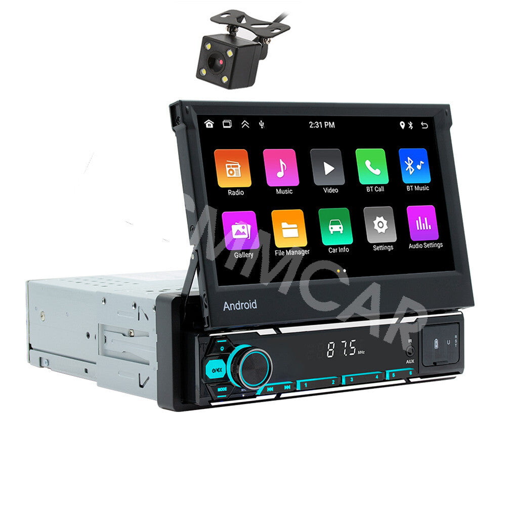 7in Single Din Android 13 Retractable Car Stereo Radio GPS WIFI For Carplay