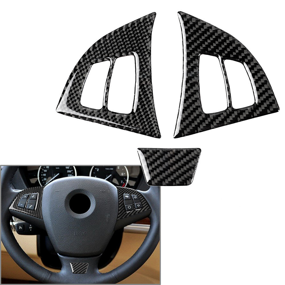 Carbon Fiber Steering Wheel Button Cover Trim for BMW X5 X6 E70 E71 2008-2014