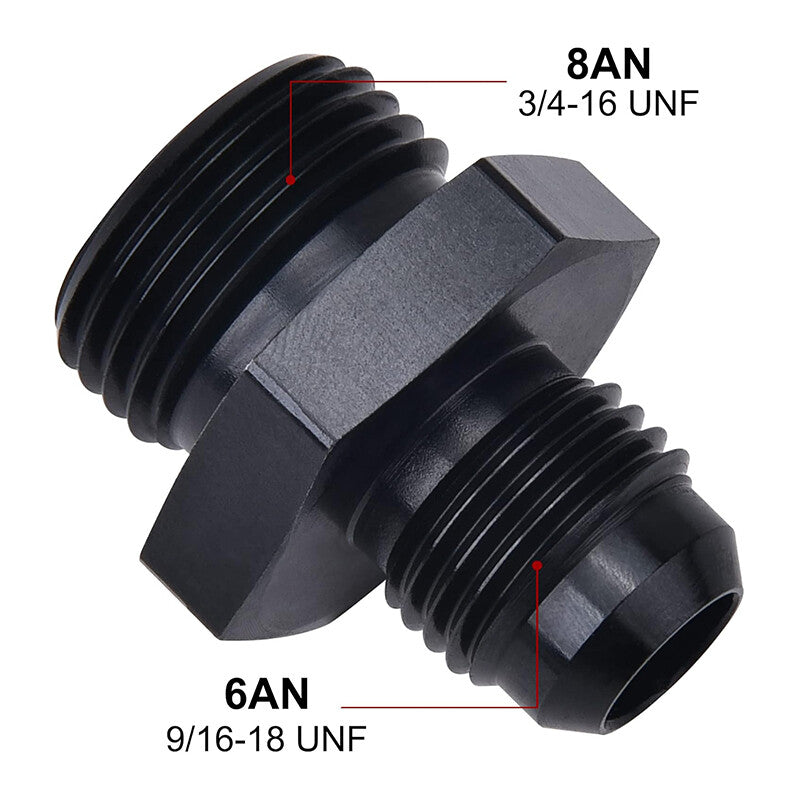 2Pcs ORB 8AN to 6AN Flare Male Fuel Rail Adapter Fitting Black Aluminum