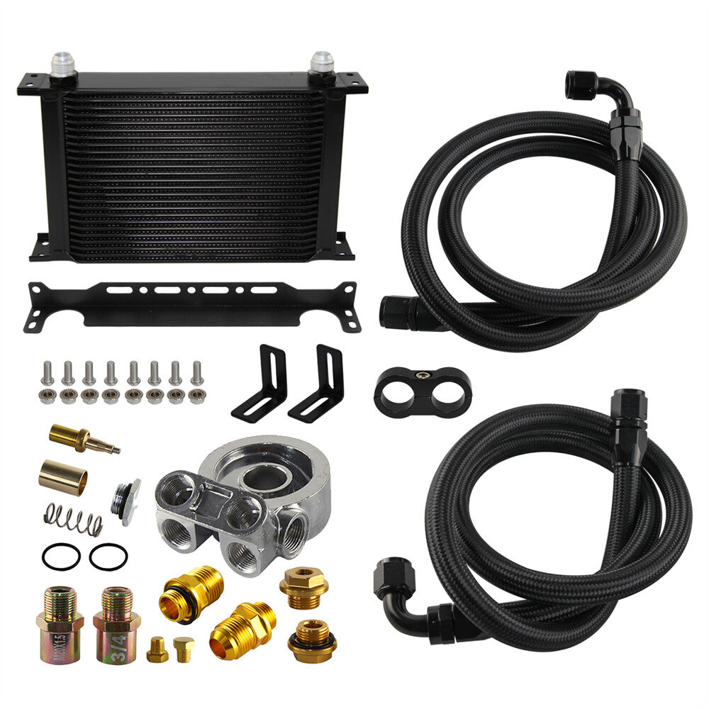 25 Row 80 Deg Thermostat Adapter Engine Racing AN10 Oil Cooler Kit For Japan Car