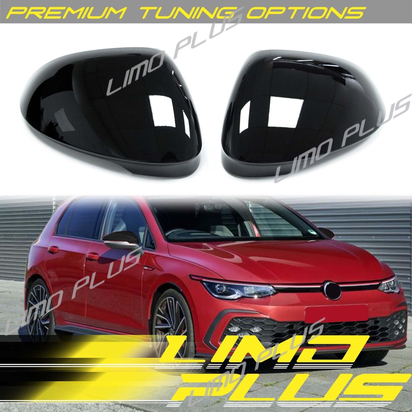 Glossy Black Rearview Mirror Cover Caps for 2022-2024 for VW for Golf MK8 w/ Lane Assist