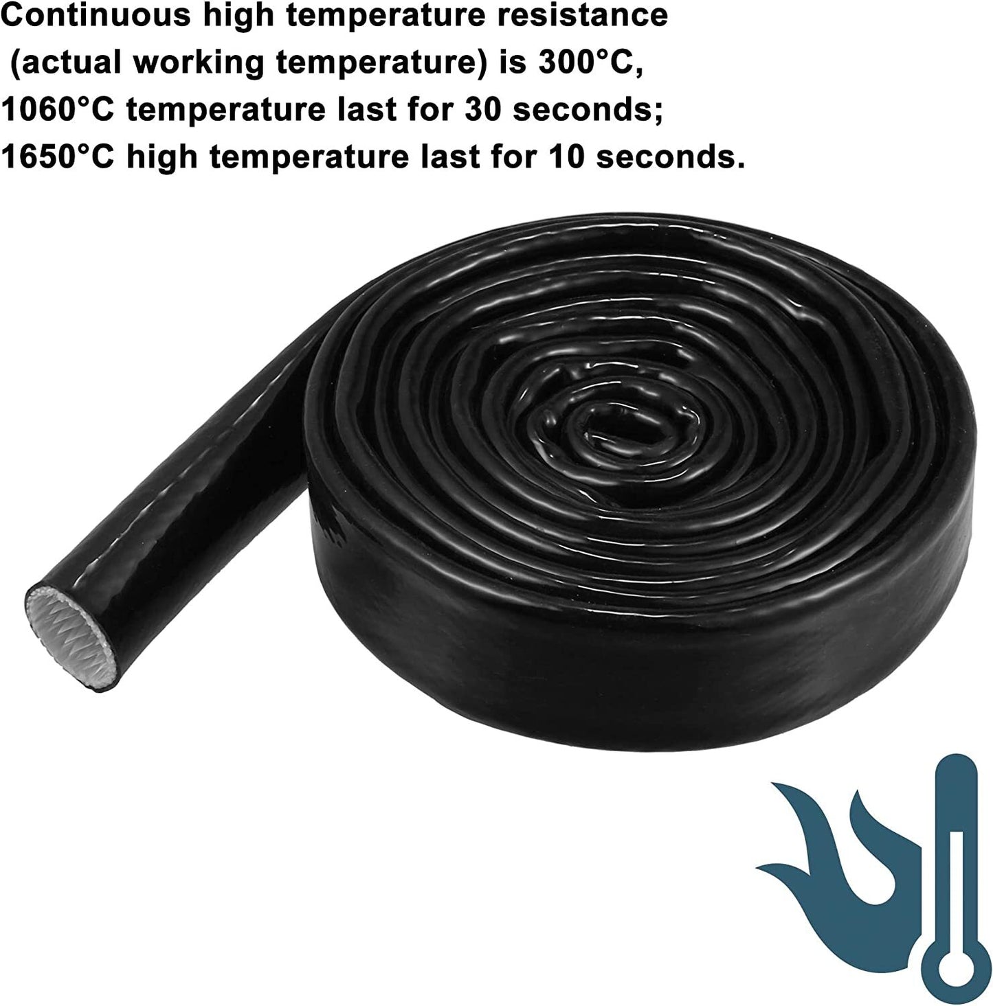 Black fireproof braided flame insulation cover, 10 ft 3/4 inch, suitable for 10AN oil line.