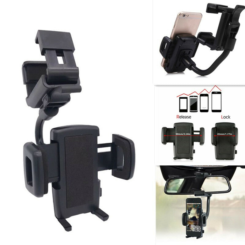 CarMount Phone Holder Adjustable Stand Rearview Mirror Clip Mount Bracket Cradle