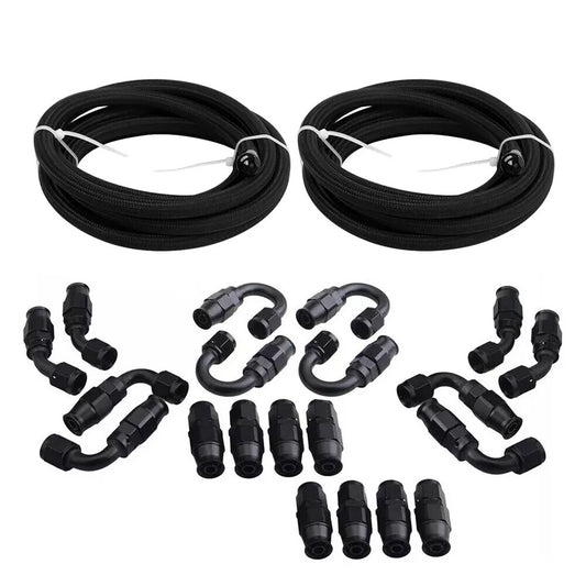2x Black Nylon Braided E85 PTFE Fuel Line 10ft 4AN- AN4 10 Fittings Hose kit E85