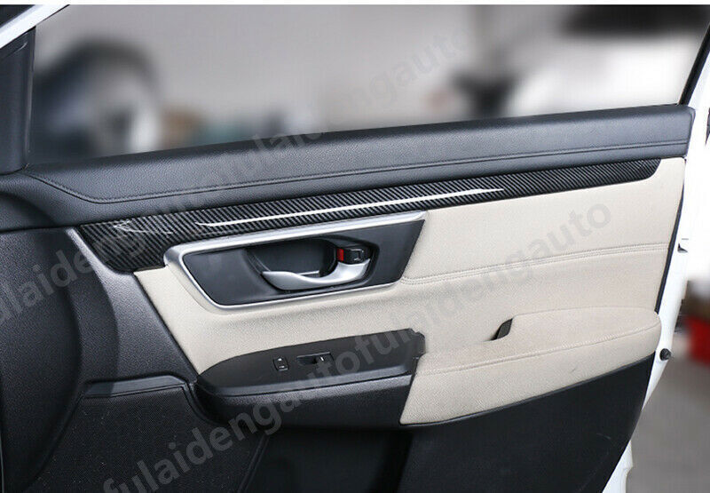 4x for Honda CRV CR-V 17-22 Carbon Fiber Inner Door Armrest Cover Strip Trim Set