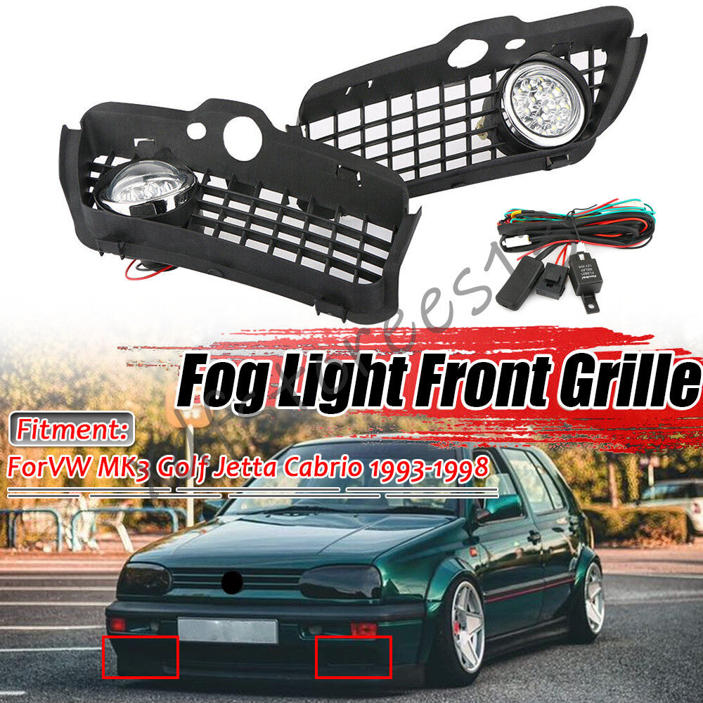2x Bumper LED Fog Light Lamp Grille Cover for VW MK3 for Golf for Jetta Cabrio 1993-1998