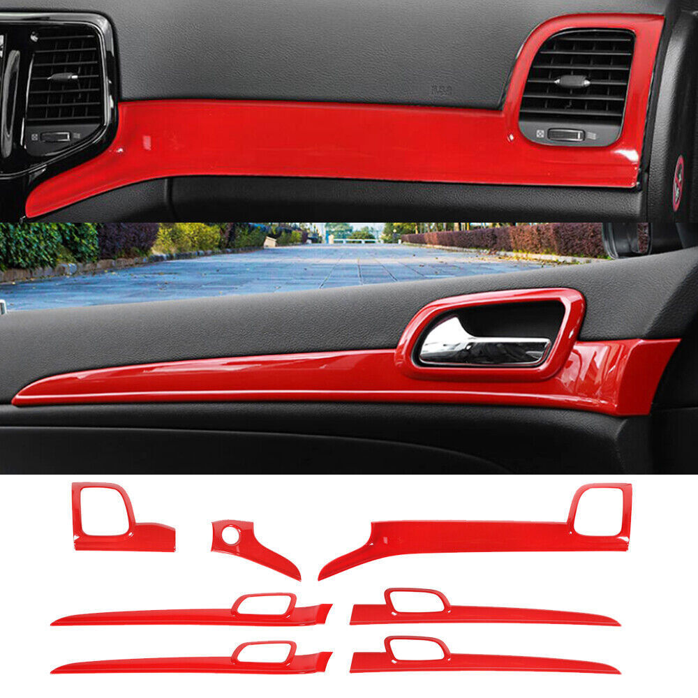 7Pcs Red Dashboard+Door Handle Panel Trim Kit for Jeep Grand Cherokee 2011-2021