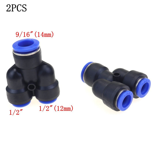 2-piece pneumatic reduction Y-type combined air push type 3-way connector pipe OD 9/16 to 1/2