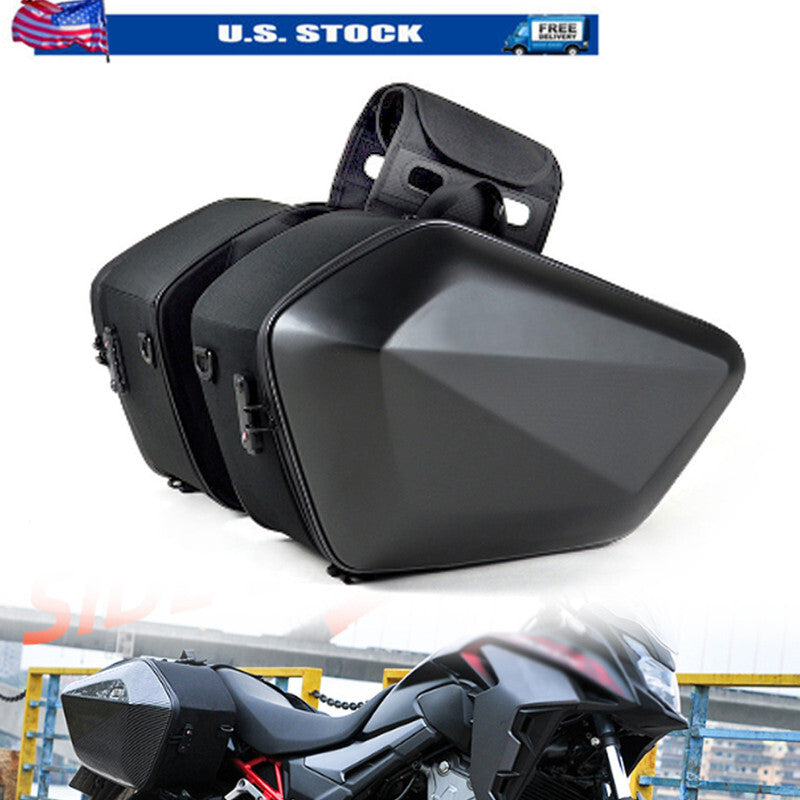 2 x 30L Motorcycle All-Terrain Vehicle Dual Saddle Bag Riding Helmet Storage Hard Shell Side Pockets