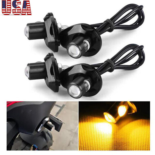 2X for Mini LED Motorcycle License Plate Turn Signals Indicator Amber Blinker Light