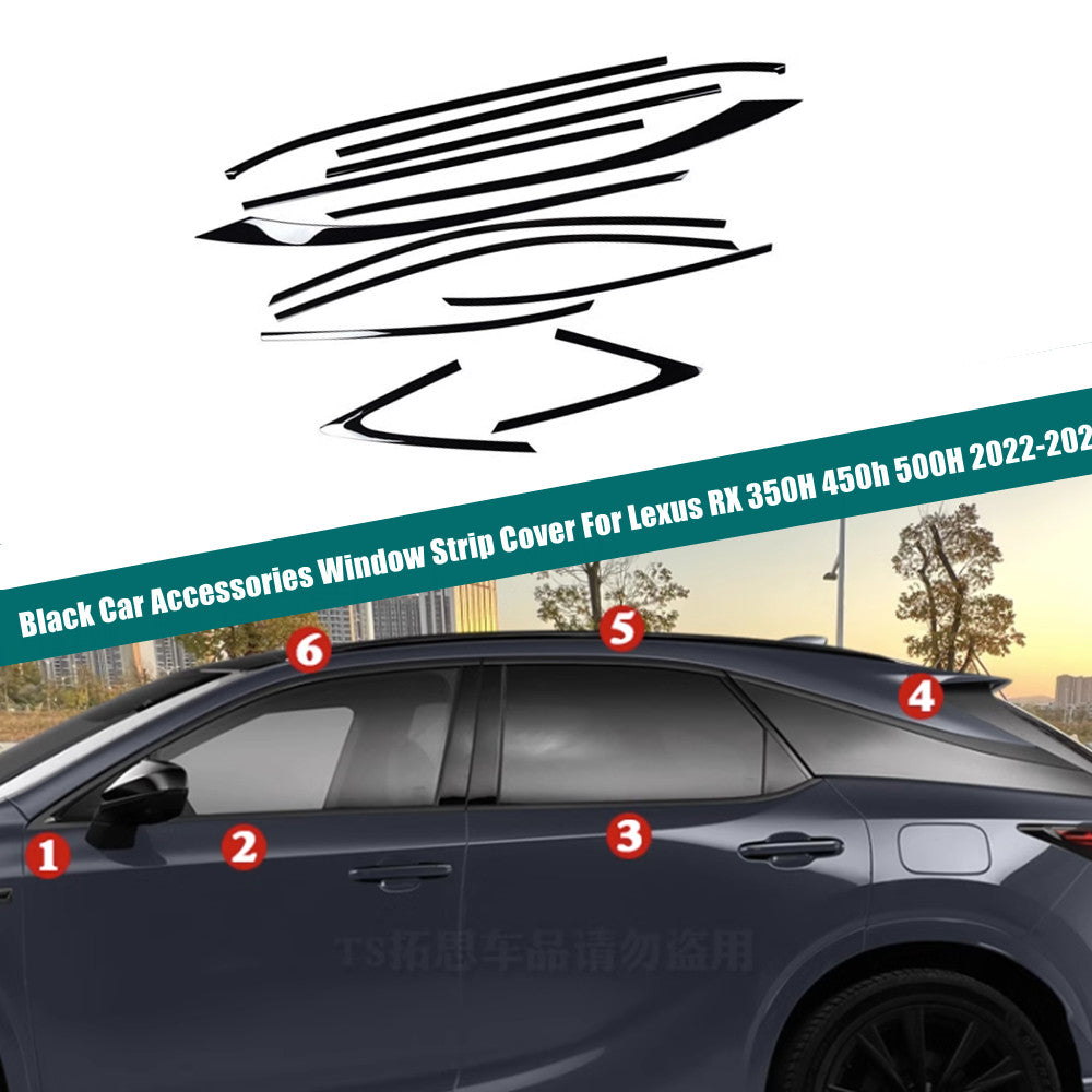 12 Steel Black Car Windows Strip Cover Trim for Lexus RX 350 350h 2023-2024