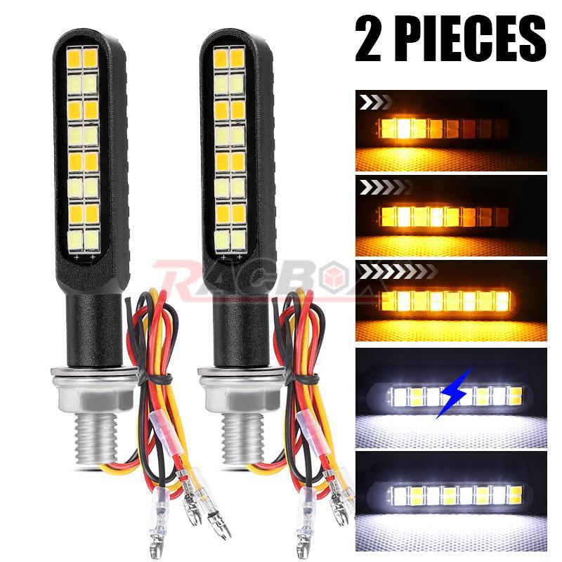 2X Amber White Motorcycle Front LED Turn Signals Flowing Blinker Light Running